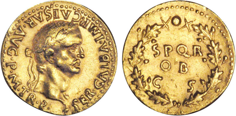 GALBA (68-69)
Aureus : SPQR . OB CS dans une couronne de chêne
 - TTB 45 (TTB+...