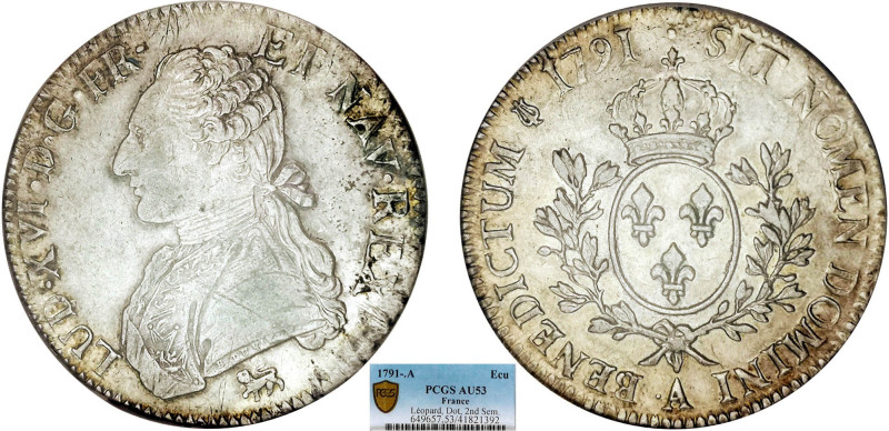 LOUIS XVI (1774-1792/93)
Écu aux branches d'olivier et au buste habillé
1791 ....
