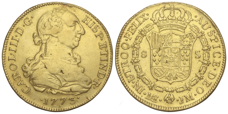 SPANISH MONARCHY: CHARLES III

8 Escudos. 1773. LIMA. J.M. 26,70 grs. (Descolg...