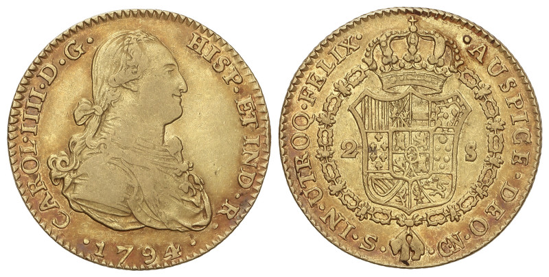 SPANISH MONARCHY: CHARLES IV

2 Escudos. 1794. SEVILLA. C.N. 6,71 grs. AC-1430...