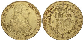 SPANISH MONARCHY: CHARLES IV

8 Escudos. 1802. MADRID. F.A. 26,93 grs. (Pequeños golpecitos, defecto en canto). AC-1621; XC-1012. MBC.
