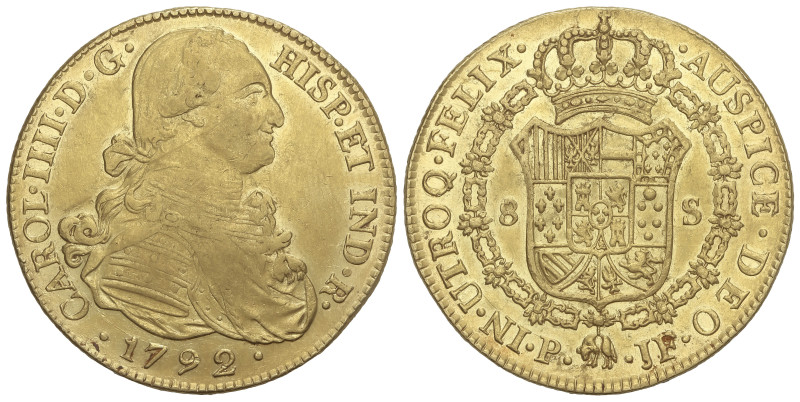 SPANISH MONARCHY: CHARLES IV

8 Escudos. 1792. POPAYAN. J.F. 26,93 grs. (Rayit...
