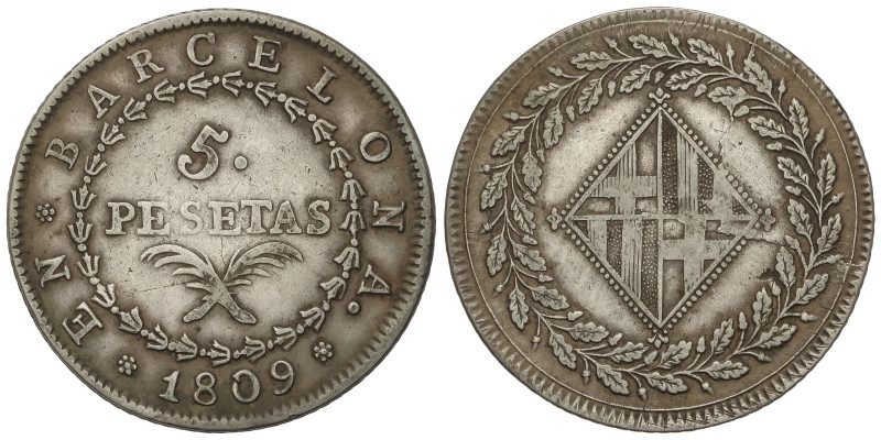SPANISH MONARCHY: NAPOLEONIC OCCUPATION OF CATALONIA

5 Pesetas. 1809. BARCELO...