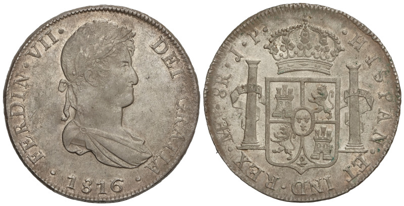 SPANISH MONARCHY: FERDINAND VII

8 Reales. 1816. LIMA. J.P. 27,72 grs. Pátina ...