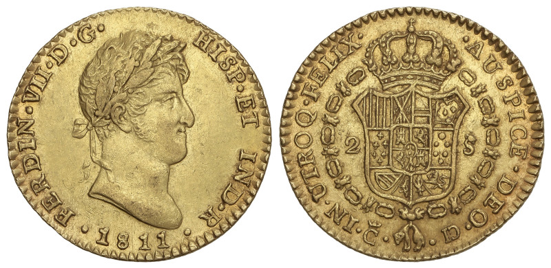 SPANISH MONARCHY: FERDINAND VII

2 Escudos. 1811. CADIZ. C.I. 6,77 grs. Marca ...