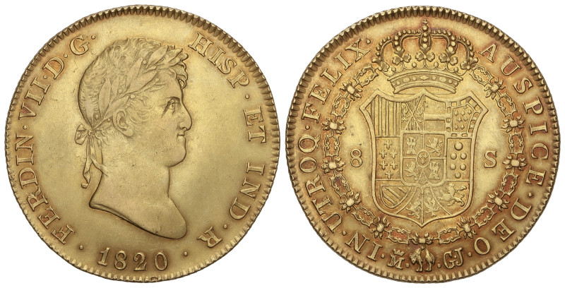 SPANISH MONARCHY: FERDINAND VII

8 Escudos. 1820/7. MADRID. G.J. 26,98 grs. Si...