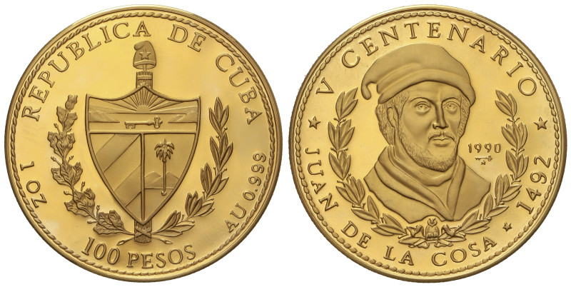WORLD COINS: CUBA

100 Pesos. 1990. 31,07 grs. AU. V Centenario. Juan de la Co...