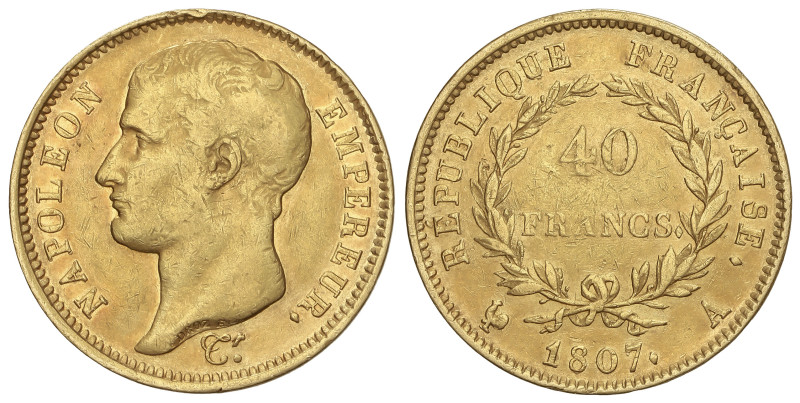 WORLD COINS: FRANCE

40 Francs. 1807-A. NAPOLEON EMPEREUR. PARIS. 12,83 grs. A...
