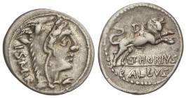 ROMAN COINS: ROMAN REPUBLIC

Denario. 105 a.C. THORIA. L. Thorius Balbus. Anv.: Cabeza de Juno Sospita a derecha cubierta con piel de cabra I.S.M.R....