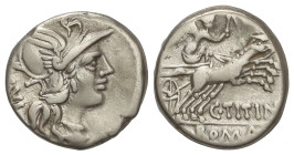 ROMAN COINS: ROMAN REPUBLIC

Denario. 141 a.C. TITINIA. C. Titinius Gadacus. Anv.: Cabeza de Roma a derecha, detrás XVI. Rev.: Victoria en biga a de...