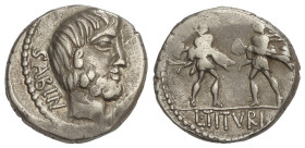 ROMAN COINS: ROMAN REPUBLIC

Denario. 89 a.C. TITURIA. L. Titurius L.f. Sabinus. Anv.: Cabeza del rey Tatius a derecha entre SABIN y monograma (TA)....