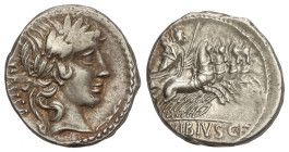 ROMAN COINS: ROMAN REPUBLIC

Denario. 90 a.C. VIBIA. C. Vibius C. f. Pansa. Anv.: Cabeza laureada de Apolo a derecha, entre PANSA y símbolo. Rev.: M...