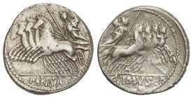 ROMAN COINS: ROMAN REPUBLIC

Denario. 90 a.C. VIBIA. C. Vibius C. f. Pansa. Anv.: Minerva en cuadriga a izquierda. En exergo: PANSA. Rev.: Minerva e...