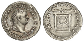ROMAN COINS: ROMAN EMPIRE

Denario. 80 d.C. TITO. Anv.: IMP. TITVS CAES. VESPASIAN. AVG. P.M. Cabeza laureada a derecha. Rev.: TR. P. IX. IMP. XV. C...