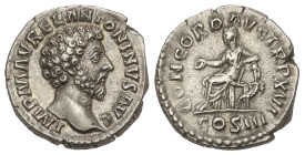 ROMAN COINS: ROMAN EMPIRE

Denario. 162-164 d.C. MARCO AURELIO. Anv.: M. ANTONINVS AVG. IMP. II. Cabeza laureada a derecha. Rev.: CONCORD. AVG. TR. ...