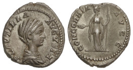ROMAN COINS: ROMAN EMPIRE

Denario. 202-212 d.C. PLAUTILLA. Anv.: PLAVTILLAE AVGVSTA. Busto drapeado a derecha. Rev.: CONCORDIA AVGG. Concordia en p...