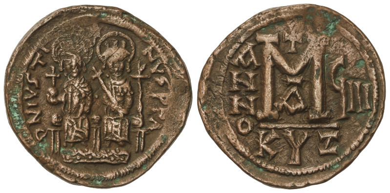 BYZANTINE COINS

Follis. 573/4 d.C. JUSTINO II. CÍCICO. Anv.: Justino y Sofía ...