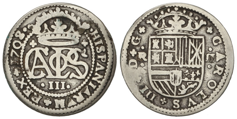 SPANISH MONARCHY: CHARLES III Pretender

2 Reales. 1708. BARCELONA. 4,06 grs. ...