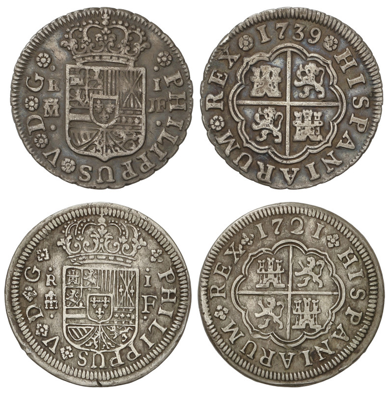 SPANISH MONARCHY: PHILIP V

Lote 2 monedas 1 Real. 1721 y 1739. MADRID y SEGOV...
