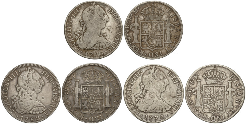 SPANISH MONARCHY: CHARLES III

Lote 3 monedas 8 Reales. 1775, 1778 y 1782. MÉX...