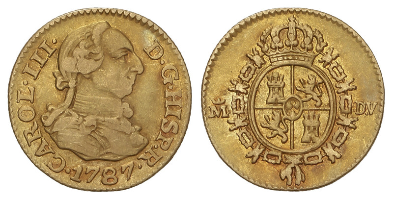 SPANISH MONARCHY: CHARLES III

1/2 Escudo. 1787. MADRID. D.V. 1,73 grs. AC-128...
