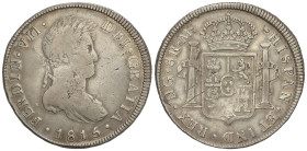 SPANISH MONARCHY: FERDINAND VII

8 Reales. 1815. GUATEMALA. M. 26,58 grs. (Rayas en reverso). Pátina. AC-1228. MBC-.