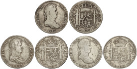 SPANISH MONARCHY: FERDINAND VII

Lote 3 monedas 8 Reales. 1818, 1824 y 1825. POTOSÍ. P.J. (2) y J.L. (Golpecitos). A EXAMINAR. AC-1382, 1391, 1394. ...