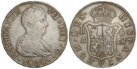 SPANISH MONARCHY: FERDINAND VII

8 Reales. 1808. SEVILLA. C.N. 26,71 grs. (Raya en reverso). AC-1411. MBC-.