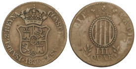 SPANISH MONARCHY: ELISABETH II

3 Cuartos. 1836. BARCELONA. 7,49 grs. Leyendas: CATHAL III. QUAR. RARA. AC-1. MBC-.