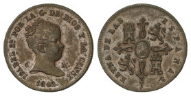 SPANISH MONARCHY: ELISABETH II

1 Maravedí. 1842. JUBIA. ESCASA. AC-32. EBC.