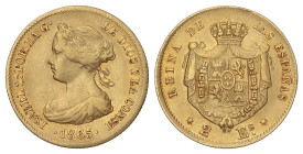 SPANISH MONARCHY: ELISABETH II

2 Escudos. 1865. MADRID. 1,66 grs. AU. AC-675. MBC+.