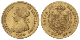 SPANISH MONARCHY: ELISABETH II

40 Reales. 1864. MADRID. 3,31 grs. AC-686. MBC+.