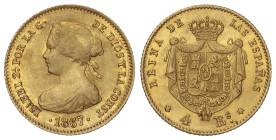 SPANISH MONARCHY: ELISABETH II

4 Escudos. 1867. MADRID. 3,35 grs. AC-691. MBC+.