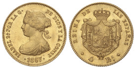 SPANISH MONARCHY: ELISABETH II

4 Escudos. 1867. MADRID. 3,36 grs. AC-691. MBC+.