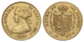 SPANISH MONARCHY: ELISABETH II

4 Escudos. 1867. MADRID. 3,31 grs. (Leves rayitas, pequeños golpecitos en canto). AC-691. MBC/MBC+.