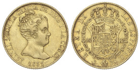 SPANISH MONARCHY: ELISABETH II

80 Reales. 1839. BARCELONA. P.S. 6,73 grs. AC-704. MBC.