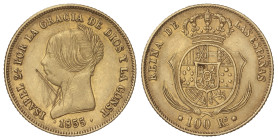 SPANISH MONARCHY: ELISABETH II

100 Reales. 1855. BARCELONA. 8,35 grs. (Rayas en anverso). AC-763. (MBC+).