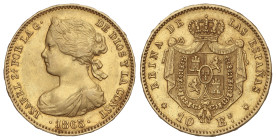 SPANISH MONARCHY: ELISABETH II

10 Escudos. 1865. MADRID. 8,40 grs. AC-810. MBC+.