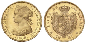 SPANISH MONARCHY: ELISABETH II

10 Escudos. 1868 (*18-68) MADRID. 8,36 grs. (Leves golpecitos en canto). AC-815. EBC. Ex Ibercoin - 11 febrero 2014,...