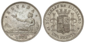 PESETA SYSTEM: PROVISIONAL GOVERNMENT AND I REPUBLIC

1 Peseta. 1870 (*18-73). D.E.-M. (Manchitas). AC-19. MBC+.