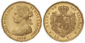 PESETA SYSTEM: PROVISIONAL GOVERNMENT AND I REPUBLIC

10 Escudos. 1868 (*18-73) MADRID. 8,40 grs. Acuñada durante el período de la I República con b...