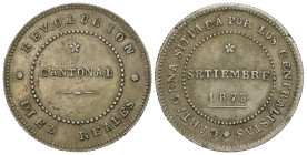 PESETA SYSTEM: CANTONAL REVOLUTION

10 Reales. 1873. CARTAGENA. 13,91 grs. (Pequeñas grietas en gráfila). Pátina. AC-4. MBC+.