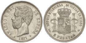 PESETA SYSTEM: AMADEO I

5 Pesetas. 1871 (*18-73). D.E.-M. ESCASA. AC-3. MBC/MBC+.