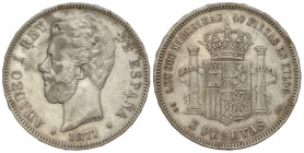 PESETA SYSTEM: AMADEO I

5 Pesetas. 1871 (*18-73). D.E.-M. (Rayitas y pequeñas manchas). AC-3. MBC.