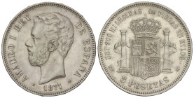 PESETA SYSTEM: AMADEO I

5 Pesetas. 1871 (*18-74). D.E.-M. AC-4. MBC+.