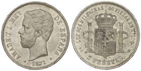 PESETA SYSTEM: AMADEO I

5 Pesetas. 1871 (*18-75). D.E.-M. (Rayitas y golpecitos). Leves restos de brillo original. AC-7. EBC-. Ex Soler y Llach y M...