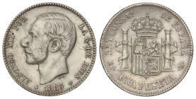 PESETA SYSTEM: ALFONSO XII

1 Peseta. 1883 (*18-83). M.S. -M. AC-21. MBC+.