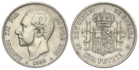 PESETA SYSTEM: ALFONSO XII

1 Peseta. 1885 (*18-85). M.S.-M. (Limpiada). AC-24. MBC+.