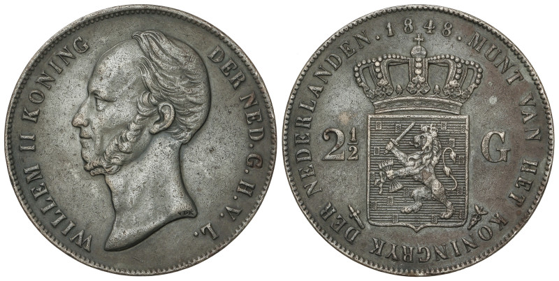 WORLD COINS: NETHERLANDS

2 1/2 Gulden. 1848. WILLEM II. 24,85 grs. AR. Pátina...