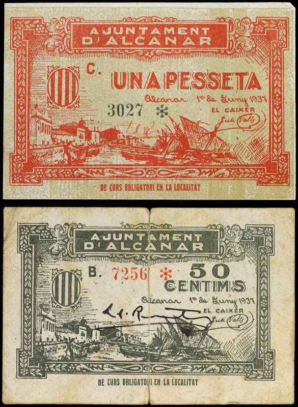 PAPER MONEY OF THE CIVIL WAR: CATALUNYA

Lote 2 billetes 50 Cèntims y 1 Pesset...